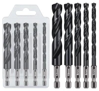 HSS-Bohrerset 5-teilig, 5-12 mm, Sechskantschaft, AITiN