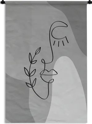 Produktbild von MuchoWow® Wandteppich Wandbehang Minimalismus - Porträt - Schwarz - Weiß 90x135 cm Tapisserie Dekoration Wandtuch - Baumwolle - Wandskulptur