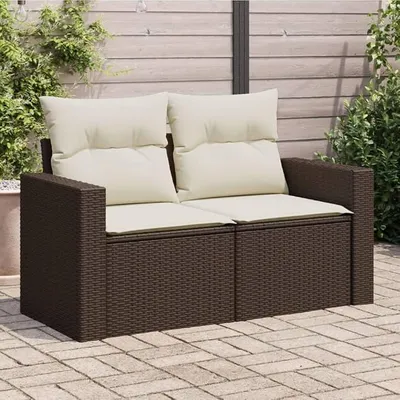 Produktbild von Gartensofa mit Kissen 2-Sitzer Braun Poly Rattan, Gartenlounge, Terrassenmöbel, Balkonmöbel, Terrassen Sofa, Gartenmöbel - 366209
