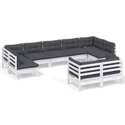 Produktbild von vidaXL 9-tlg. Garten-Lounge-Set mit Kissen Weiß Kiefer Massivholz