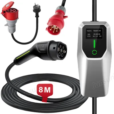 Image de Chargeur EV Junsun 11kW 8m Câble Type 2 Triphasé 6-16A avec Adaptateur