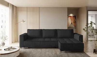 Produktbild von Ecksofa Schlafsofa Sofa JUNA Stoff Terra Schwarz Ottomane Rechts