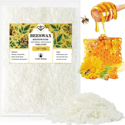 Image de Pastilles de cire d'abeille blanche, 453g, pour cosmétiques et fabrication de bougies