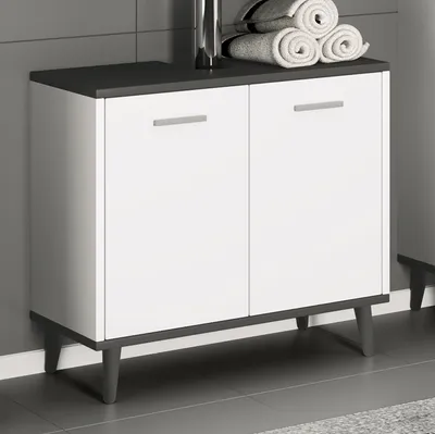 Produktbild von VCM Holz Waschbeckenunterschrank | Badschrank | Maße: H. 56 x B. 60 x T. 28 cm | 2 große Drehtüren - Landos