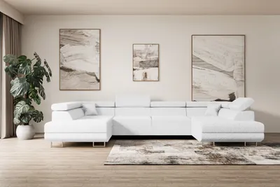 Produktbild von ALTDECOR Ecksofa in U-Form mit Schlaffunktion und Bettkasten GUSA-U - 342x202x107 cm Weiß - Corner Sofa Bett Eckcouch Couch L-Form Schlafcouch Ausziehbar Wohnlandschaft Schlafsofa Cauchsofa