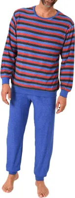 Produktbild von Normann Herren Frottee Schlafanzug langarm Pyjama mit Bündchen - auch in Übergrößen ; blau/rot , 62