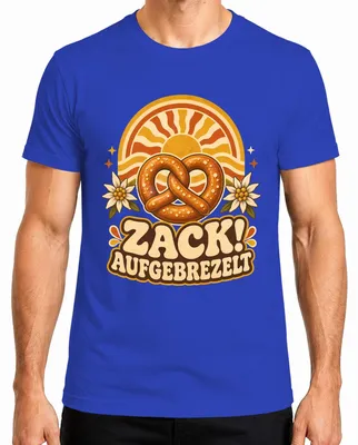 Immagine prodotto di Zack! Bretzel, Edelweiß, maglietta tradizionale bavarese, pantaloni in pelle da uomo, T-shirt, blu, taglia S