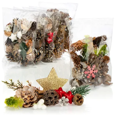 Produktbild von COM-FOUR® 6x Weihnachtsdekoration im Beutel mit Zapfen, Sternen und Zweigen - Streudeko weihnachtlich - Tischdeko - Adventskranz - Bastelzubehör
