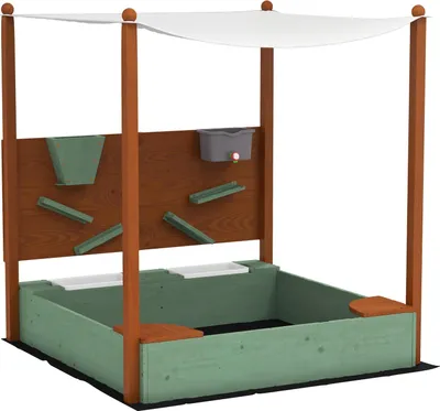 Produktbild von Sandkasten mit Dach, 116 x 112,5 cm Sandkiste aus Holz Sandbox mit Sitzfläche, 2 Behältern, Sand- und Wasserspielzeug, Eimer mit Wasserhahn für 3-6 Jahre Kinder Grün Aosom