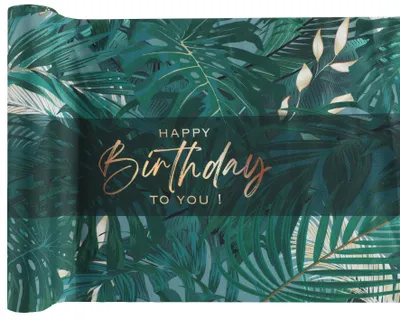 Produktbild von Tischläufer Stoff Happy Birthday Geburtstag Jungle Blätter grün