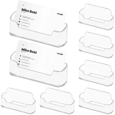 Image de Support pour cartes de visite - Lot de 8 pièces en acrylique - Présentoir de bureau pour cartes de visite - Transparent