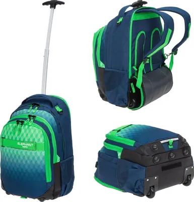 Produktbild von Schultrolley 3 Teile Set Elephant Hero Signature Trolley Rucksack Trolly Sporttasche Mäppchen Box Jungen Mädchen Premium 12811 Cube Green Blue tsmb