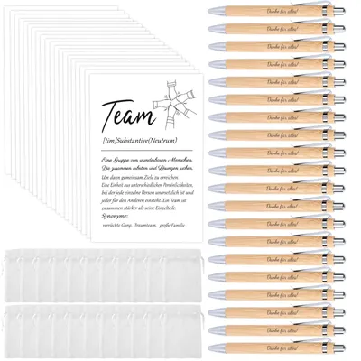 Image de Lot de 20 stylos à bille en bois avec cartes de remerciement