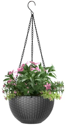 Produktbild von Blumenampel, 1 Stück Hängend Blumentopf Kunststoff Hängekörbe Hängende Pflanzgefäßen Hängepflanztöpfe mit Kette Abflusslochs für Innen Außen Pflanzen Blume Decken Balkone, Grau