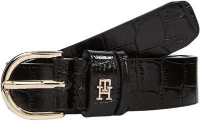 Productafbeelding van Tommy Hilfiger damesriem, Essential Effortless, 2,5 cm breed, met krokodillenprint, zwart