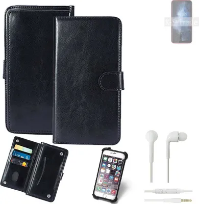 Produktbild von K-S-Trade 360° Hülle kompatibel mit BQ Mobile BQ-6061L Slim inkl. Headphones schwarz Kunstleder Case BookCase WalletCase Kunstlederederhülle
