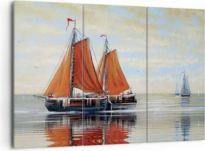 Produktbild von Bild auf Leinwand - Leinwandbild - 3 Teile - Segelschiffe Öl Orange - 165x110cm - Wand Bild - Wanddeko - Wandbilder - Leinwanddruck - Bilder - Wanddekoration - Leinwand bilder - CE165x110-4404