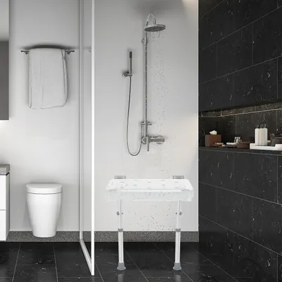 Image de LZQ Siège de douche pliable pour montage mural - Siège de bain pliable avec pieds pliables, antidérapant, aluminium, idéal pour les personnes âgées & handicapées