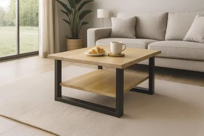 Produktbild von Refurbished Möbelretoure Couchtisch Baumkante massiv Eichenholz geölt 90x90 cm schwarz PATRICK