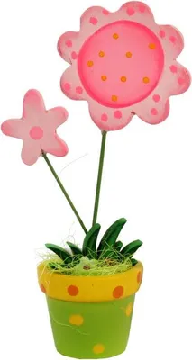 Zdjęcie produktu dla Kwiat W Doniczce Drewniana Dekoracja Wiosenna 14 Cm