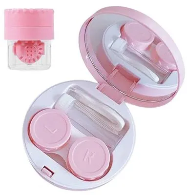 Produktbild von Famanu Kontaktlinsenbehälter mit Reinigungsring, Pinzette und Lösungflasche - Rosa