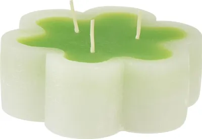 Produktbild von Dreidochtkerze Blüte Grün Weiß Tischdeko Ø11,5cm H4cm