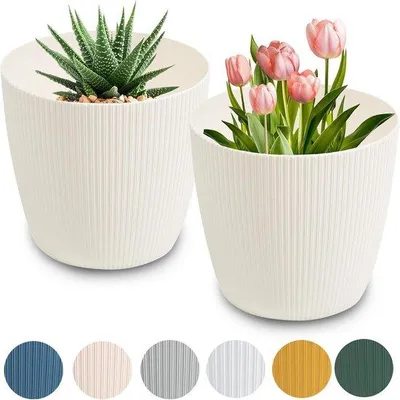 Obrázek produktu pro Sada malých a velkých květináčů, 2 ks, průměr 14 cm, krémová barva
