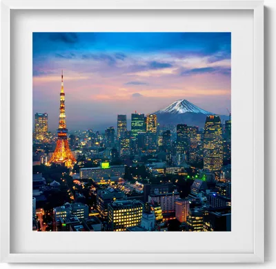 Produktbild von Stadt bei Nacht– Wandbild mit Rahmen – Gerahmtes Bild  – Wanddekoration – 50x50 cm –  Weiß Rahmen