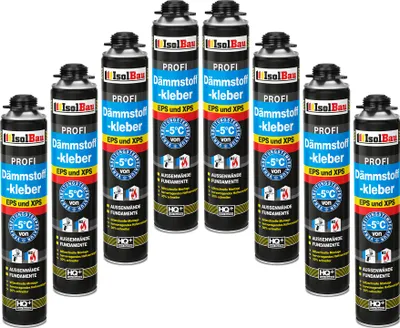 Produktbild von Isolbau B2 Dämmstoffkleber - 8 x 750 ml Perimeterkleber für EPS- & XPS-Platten - 1K PolyurethanKlebeschaum für Fixieren & Befestigen