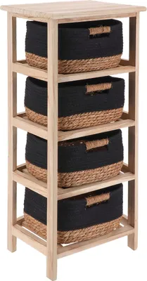 Produktbild von TENDANCE | Aufbewahrungsregal - Badregal - 37 x 27 x 86 cm - Braun-Schwarz - Badezimmerregal - mit 4 Ebenen