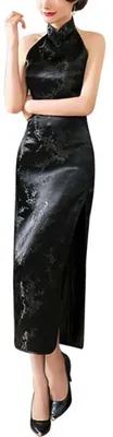 Produktbild von Solidchoice – Damen-Cheongsam-Kleid mit Halstiefe Ausschnitt, ärmellos und mit Mandarin-Kragen