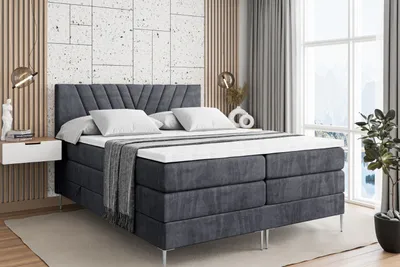 Produktbild von ALTDECOR Boxspringbett mit Silber Füßen, Matratze und Lattenrost, Topper, Polsterbett mit Bettkasten, Bett mit Stauraum H3- und H4- Matratze, Doppelbett -ERNINA-FS KING-180x200 - Dunkelgrau Casablanca