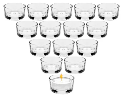 Produktbild von Set mit 15 Teelichtgläsern, 4,5 cm Durchmesser, klare Teelichthalter aus Glas, dekorative Kerzenhalter für Tischdekoration, geeignet für Hochzeiten