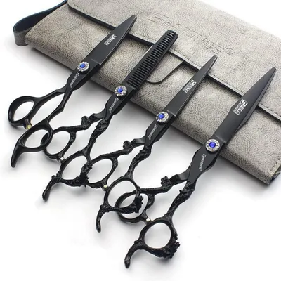 Immagine prodotto di Forbici per capelli, acciaio inossidabile nero, 6 pollici/7 pollici, confezione da 4 pezzi