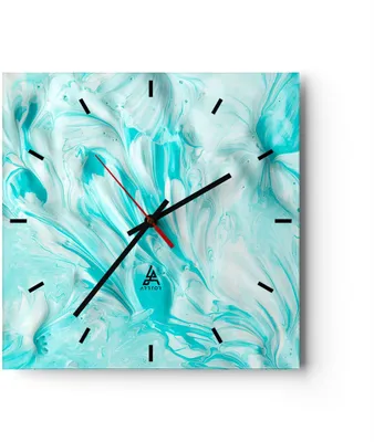 Produktbild von Wanduhr - Quadrat - Glasuhr - Blume Abstraktion - 30x30cm - Schleichendes Uhrwerk - Lautlos - zum Aufhängen bereit - Dekoration Modern - Wanddekoration aus Glas - C3AC30x30-3827