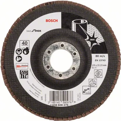 Produktbild von Bosch  Fächerschleifscheibe X581 Inox, gerade, 125 mm, 40, Glasgewebe 2608608276