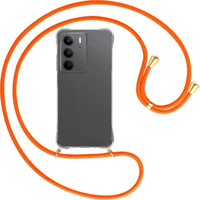 Produktbild von Handykette Backcover-Schutzhülle mit Band (Metall goldfarben) für Realme C75 4G - neonorange