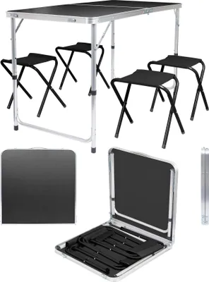 Produktbild von Harbour Housewares 5-teiliges höhenverstellbares, zusammenklappbares Picknicktisch- und Stuhl-Set, Schwarz