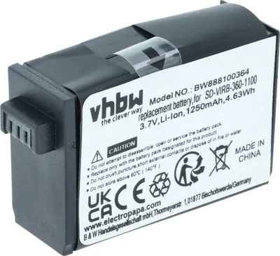 Produktbild von vhbw Akku kompatibel mit Garmin Virb 360 Videokamera Camcorder (1250 mAh, 3,8 V, Li-Ion)