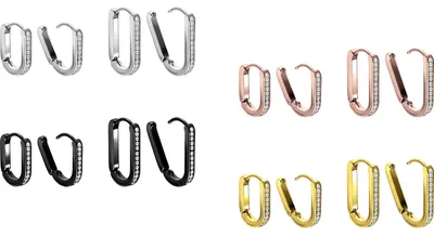 Produktbild von Chirurgenstahl Ohrclicker Creolen OVAL + EINGEFASSTE KRISTALLE Silber Höhe: 13mm