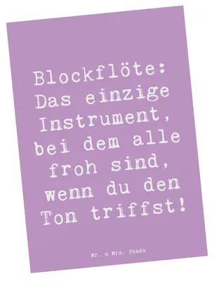 Produktbild von Mr. & Mrs. Panda Grußkarte Spruch Blockflöte Freude - Lavendeltraum - Geschenk, Lernkurve, Tenorblockflöte, Musik, Musikinstrument, Instrument, Kunstkarten, Altblockflöte