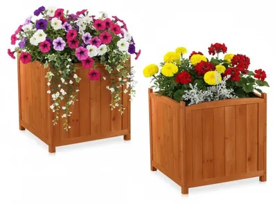 Image de Ensemble de 2 jardinières en bois, pour intérieur et extérieur, dimensions : 50 x 50 x 50 cm