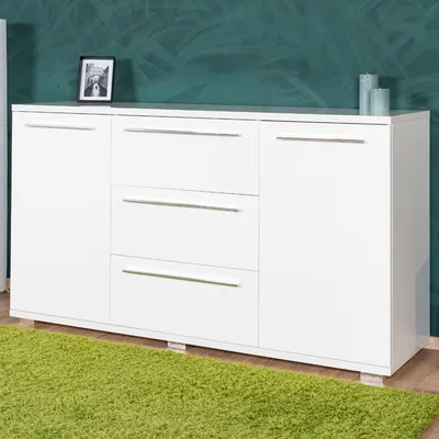 Produktbild von Kommode Siumu 13, Farbe: Weiß / Weiß Hochglanz - 85 x 153 x 45 cm (H x B x T)
