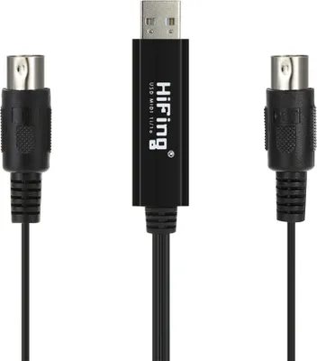 Zdjęcie produktu dla Kabel USB IN-OUT MIDI HiFing – interfejs typu „one in one out”, 5-pinowy konwerter liniowy, przewód adapterowy do podłączenia komputera z klawiaturą muzyczną, kolor czarny