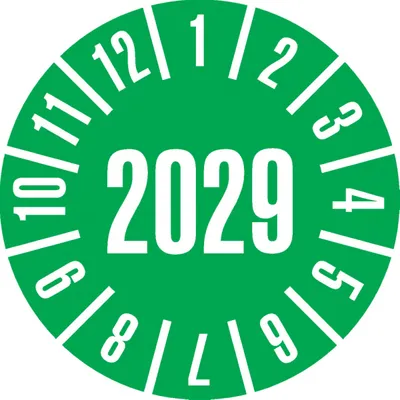 Produktbild von Dreifke® Prüfplakette 2029, grün, Folie, ablösbar, Ø 20mm, 500/Rolle