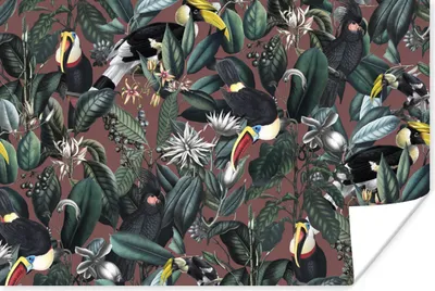 Produktbild von MuchoWow® Poster Blumen - Tukan - Blätter 120x80 cm - Bilder