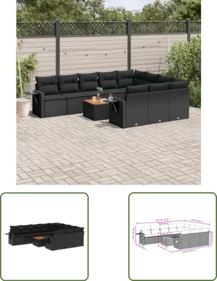 Produktbild von The Living Store 11-tlg. Garten-Sofagarnitur mit Kissen Schwarz Poly Rattan