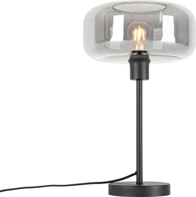 Produktbild von QAZQA - Art Deco Art-Deco-Tischlampe schwarz mit Rauchglas - Bizle I Wohnzimmer I Schlafzimmer - Rund - LED geeignet E27