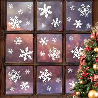 Produktbild von 144 Fensterbilder in Schneeflocken-Design für die Weihnachtszeit, wiederverwendbare Fensteraufkleber zur winterlichen Dekoration