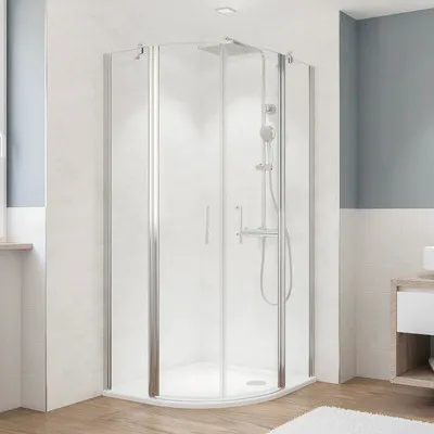 Produktbild von Runddusche mit Drehtür mit Festteil BREUER Fara 5 80 x 80 x 190 cm Radius 500 Profil chrom Klarglas Reversibel